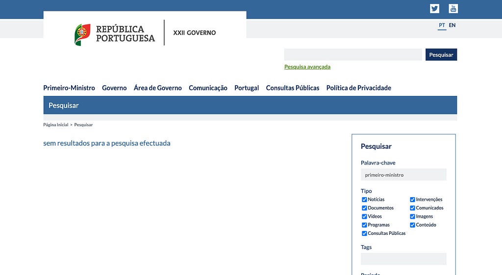 Page of search results of portal XXII Governo