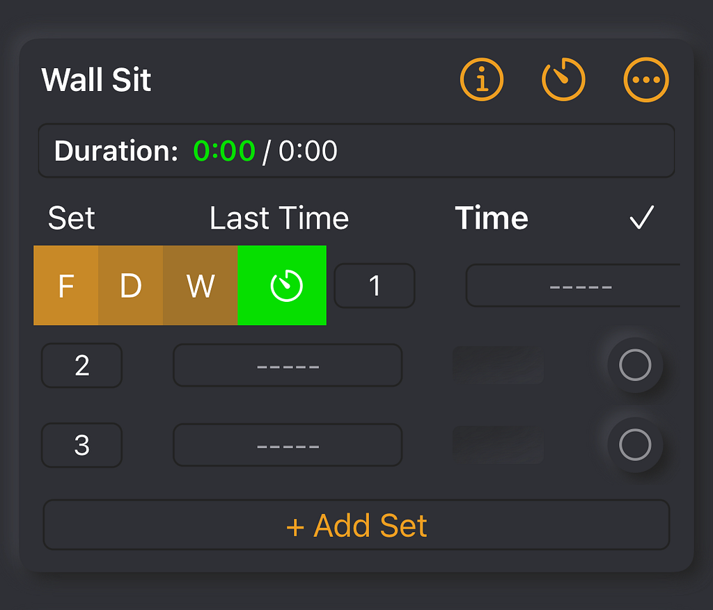 Start a duration exercise timer from the swipe menu