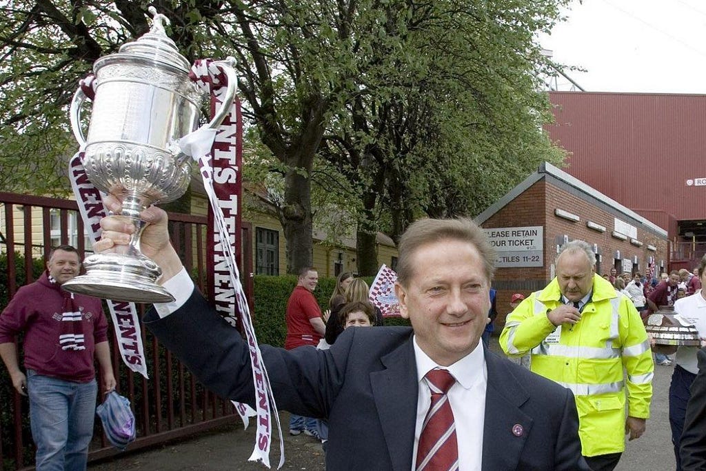Vladimir Romanov, former owner of Hearts, with the Scottish Cup