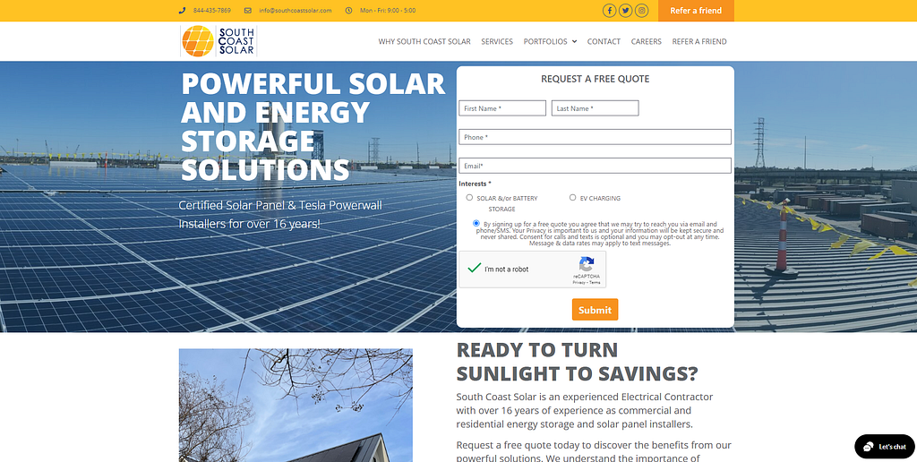 South Coast Solar home page