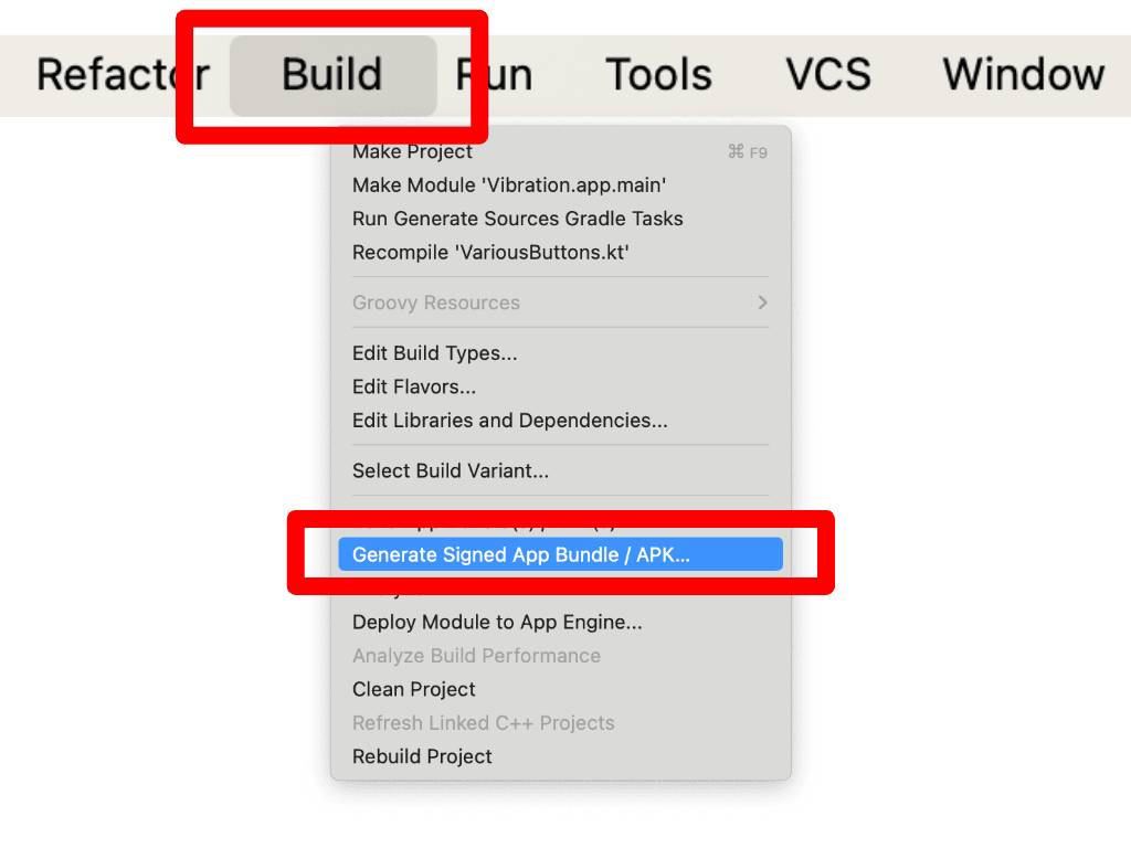 Open the project with Android Studio, and choose Build > Generate Signed Bundle / APK.