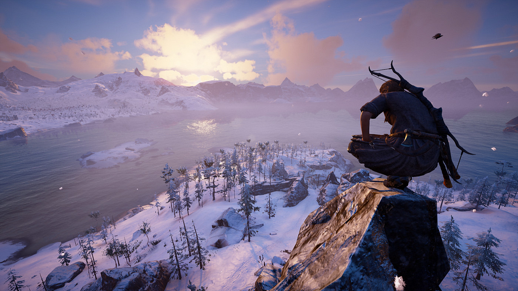 Eivor looks out over a shire in assassin’s creed valhalla