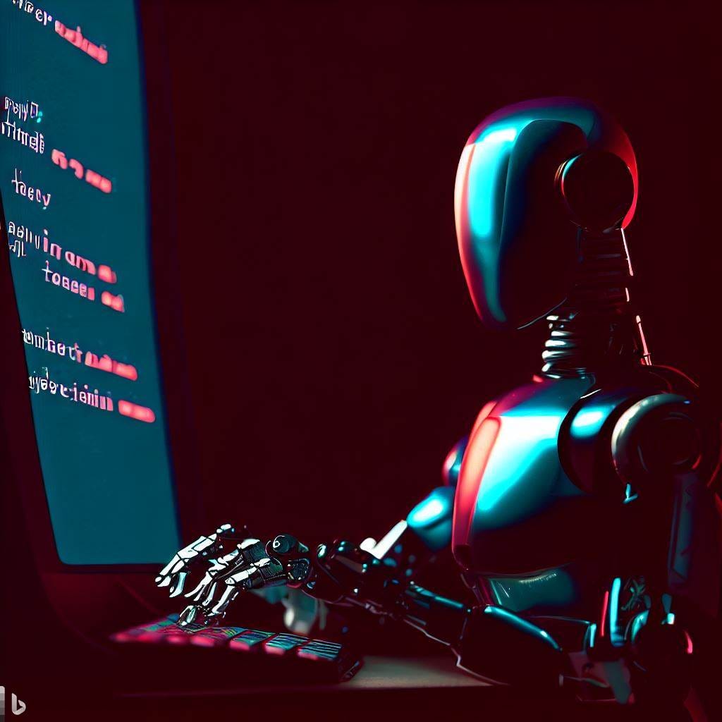 Robot writing text at a terminal