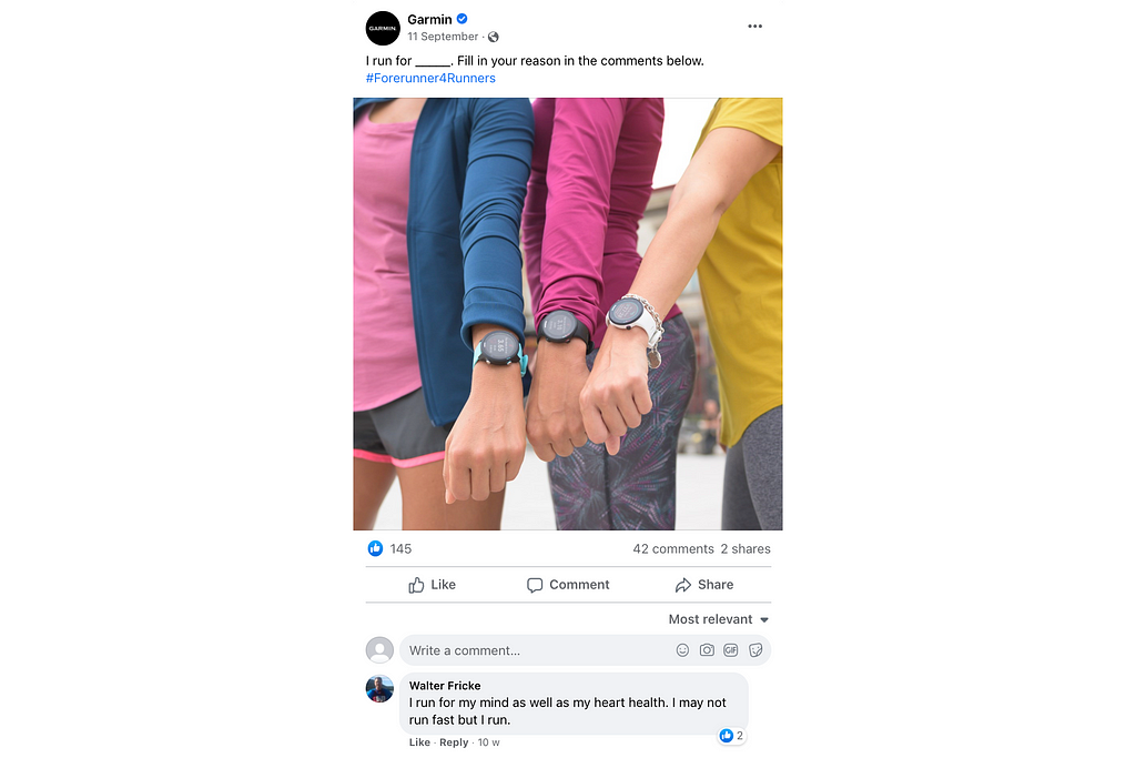 Facebook post with runners wearing Garmin watches
