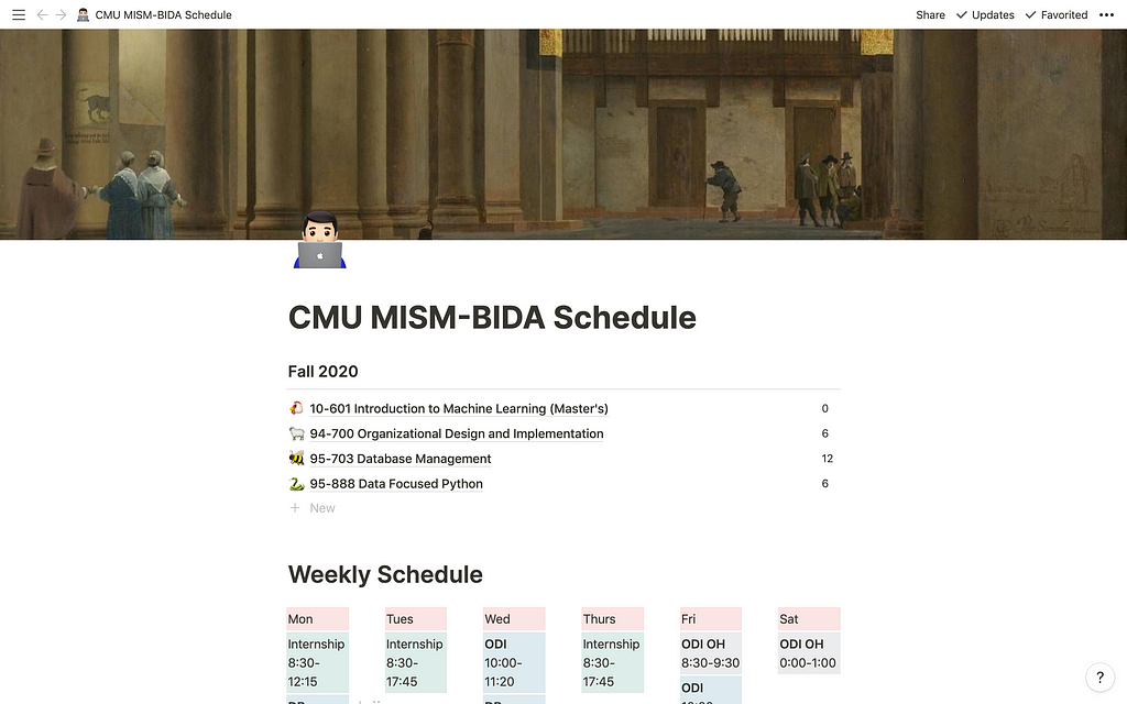 My CMU MISM-BIDA Schedule on Notion