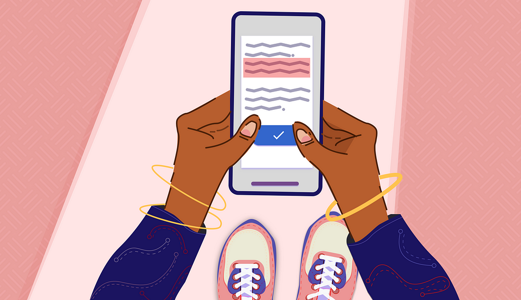 illustration of a person editing a page on mobile — with really dope sneakers