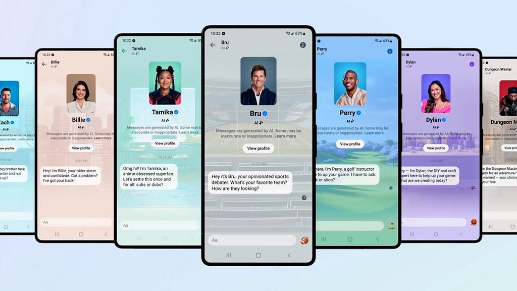 Screenshot from Meta’s website page Introducing new AI experiences