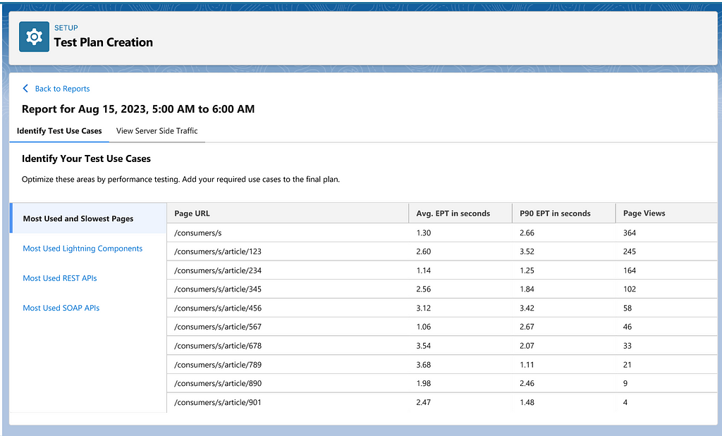 Test Plan Creation screen in Salesforce Scale Test