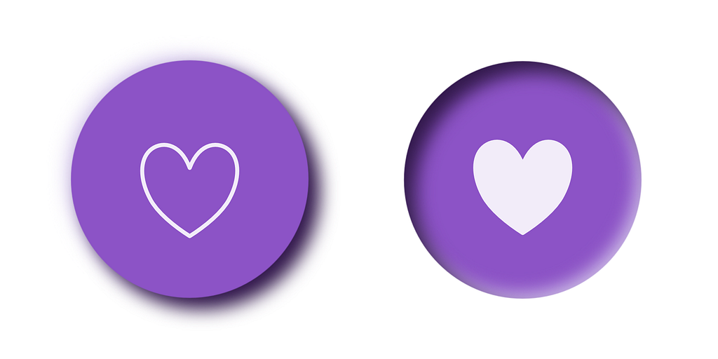 Digital illustration of two circular buttons following the Neumorphism / Soft UI trend, purple against a white background.