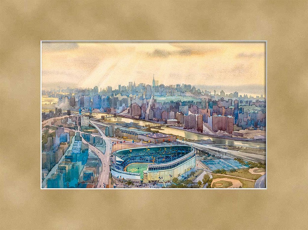 Yankee Stadium watercolor painting by Roustam Nour