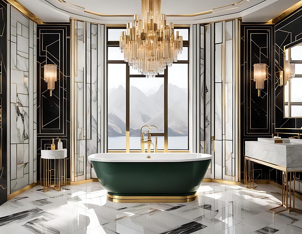 Bathroom with freestanding bathtub and gold accessories