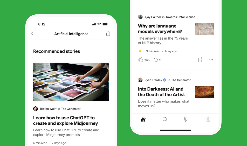 An example of recommended stories on a topic page (“Artificial Intelligence”) from the iOS and Android apps.