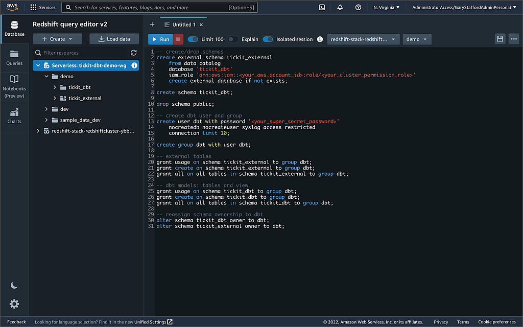 dbt and Amazon Redshift Serverless Serverless Lakehouse Data Modeling