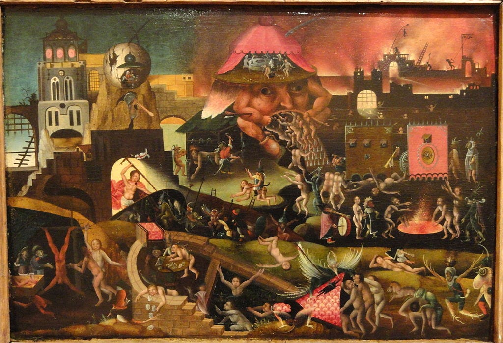 Hieronymus Bosch painting of hellish scene.