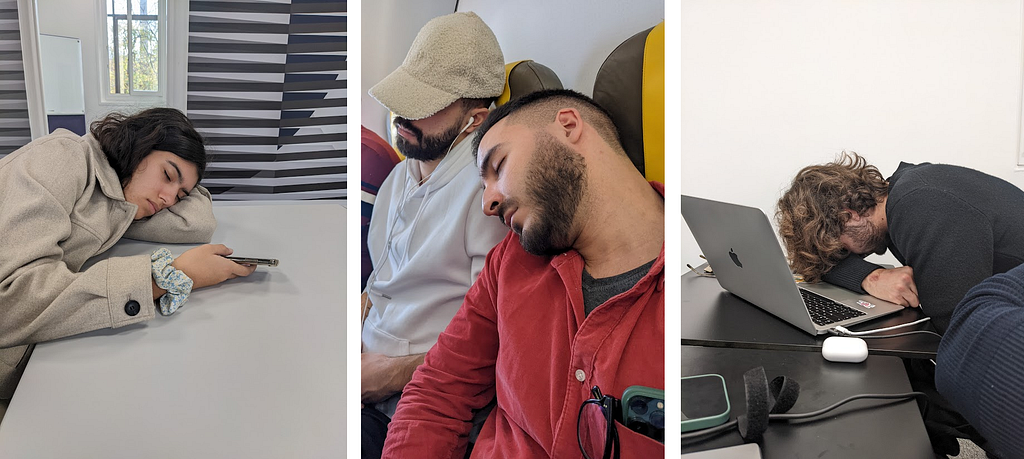 3 pictures representing 4 students sleeping
