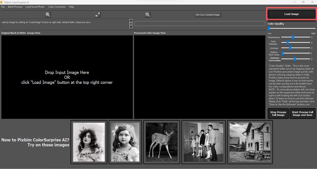 The above screenshot show ‘Load Image’ button through which user can import the old photo which is should be colorized.
