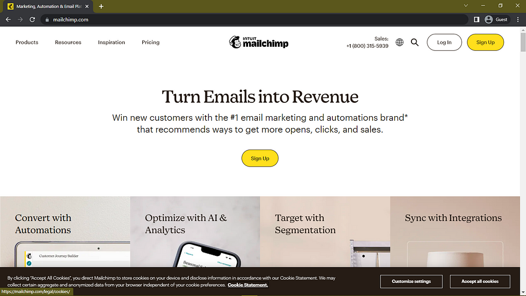 The MailChimp website homepage