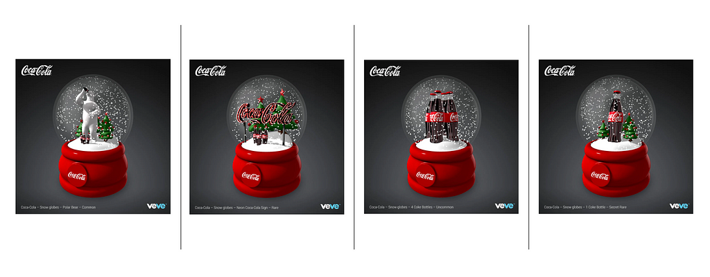 Coca-Cola — Snow Globes Coke comes to VeVe with its first drop Monday, 20 December at 8AM PT, only on the VeVe app for iOS and Android!: https://medium.com/veve-collectibles/coca-cola-snow-globes-ddc7444b6789