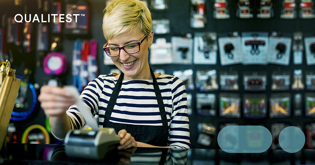 Woman using Point of Sale (PoS) system