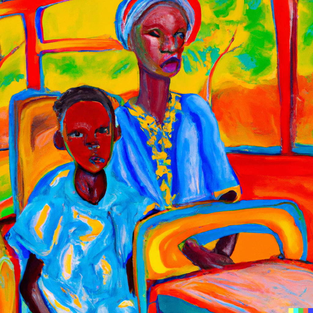 A boy and an older woman on a bus in Rwanda