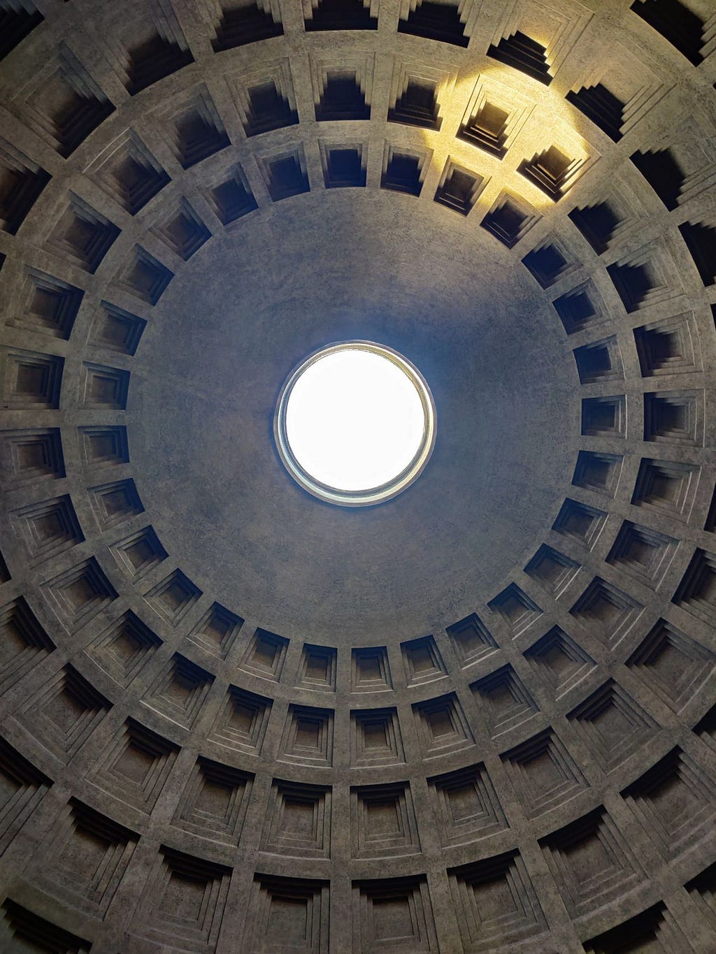 A photo of the dome at the Pantheon in Rome.