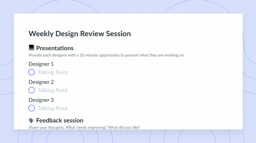 https://fellow.app/meeting-templates/weekly-design-review-session-agenda/?from=86