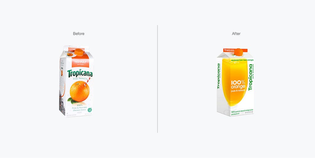 Tropicana juice pack before and after rebranding reference