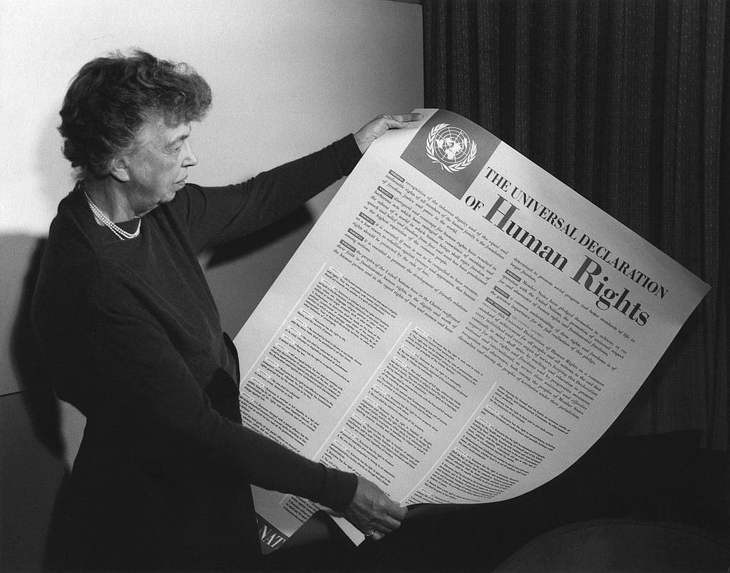 Eleanor Roosevelt with a list of human rights