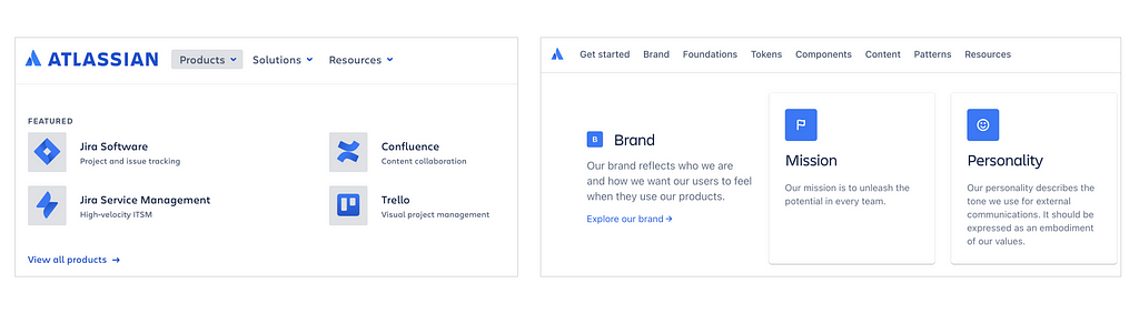 2 screenshots of a section from Atlassian websites.