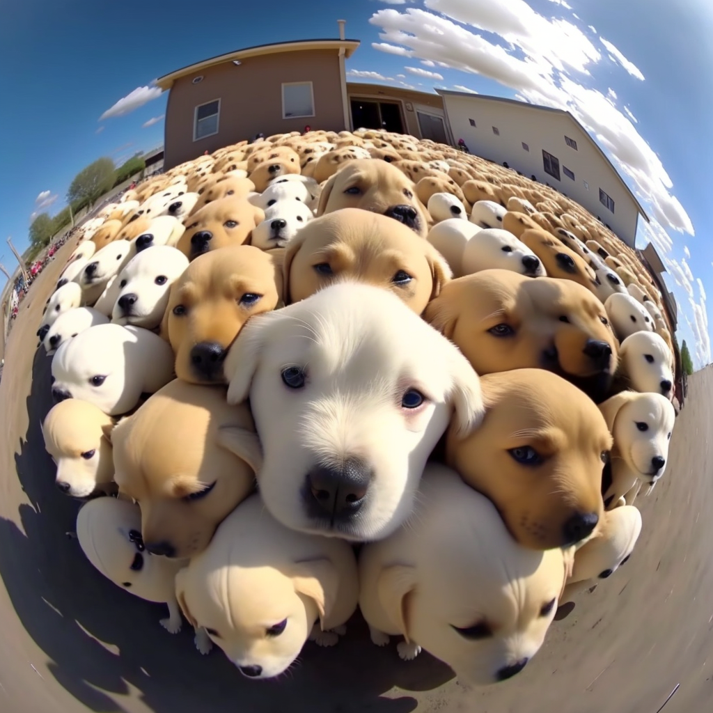 A whole bunch of regular dogs uncomfortably close together