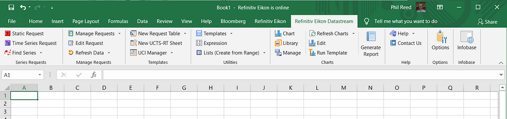 Excel with the ‘Refinitiv Eikon Datastream’ ribbon tab