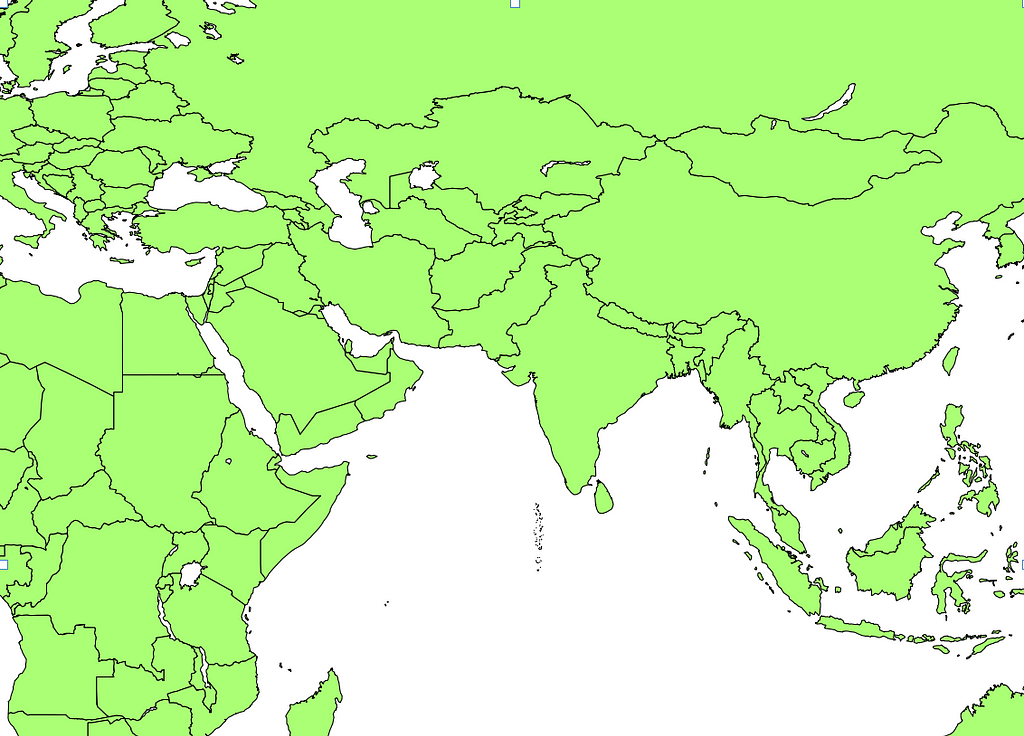 Mercator map centered on South Asia
