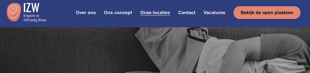 Een screenshot van de website van IZW die de toepassing van de contrastregels illustreert.