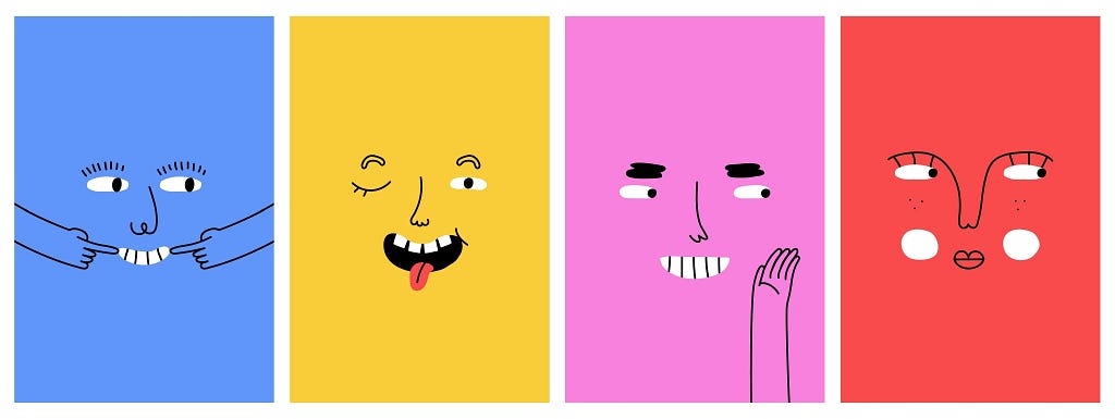 Diverse people face doing funny hand gesture and emotion