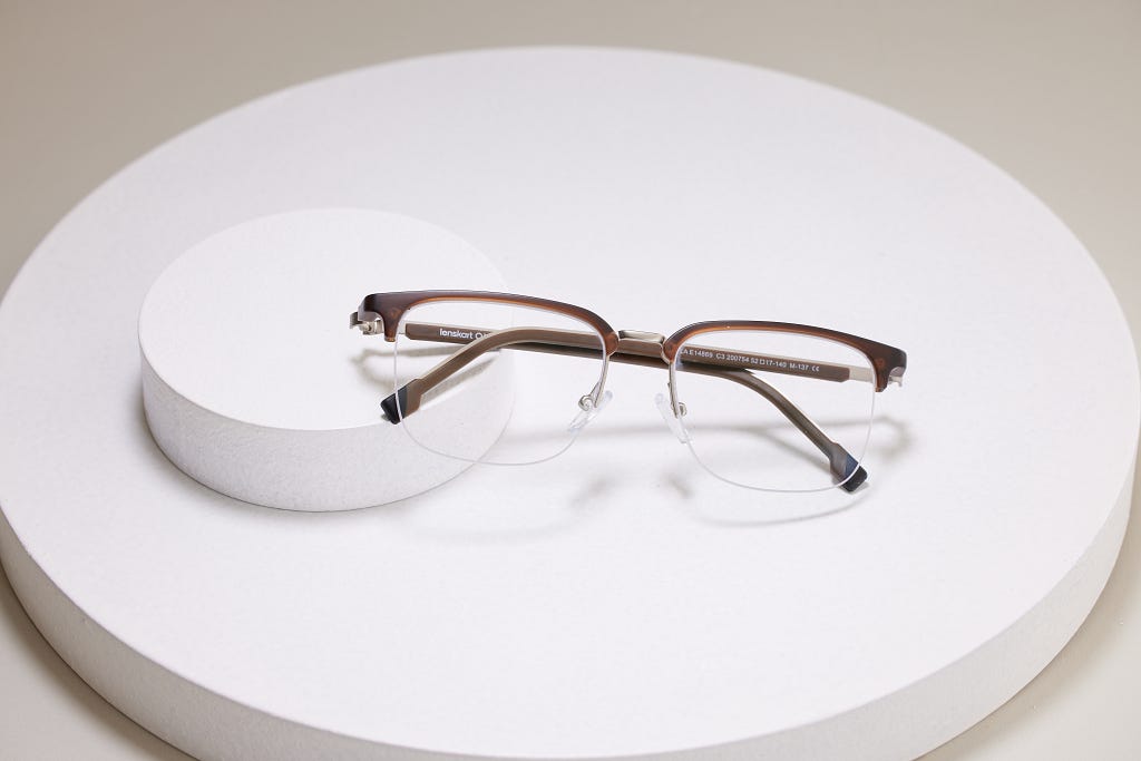 Silver Brown Half Rim Square Eyeglasses