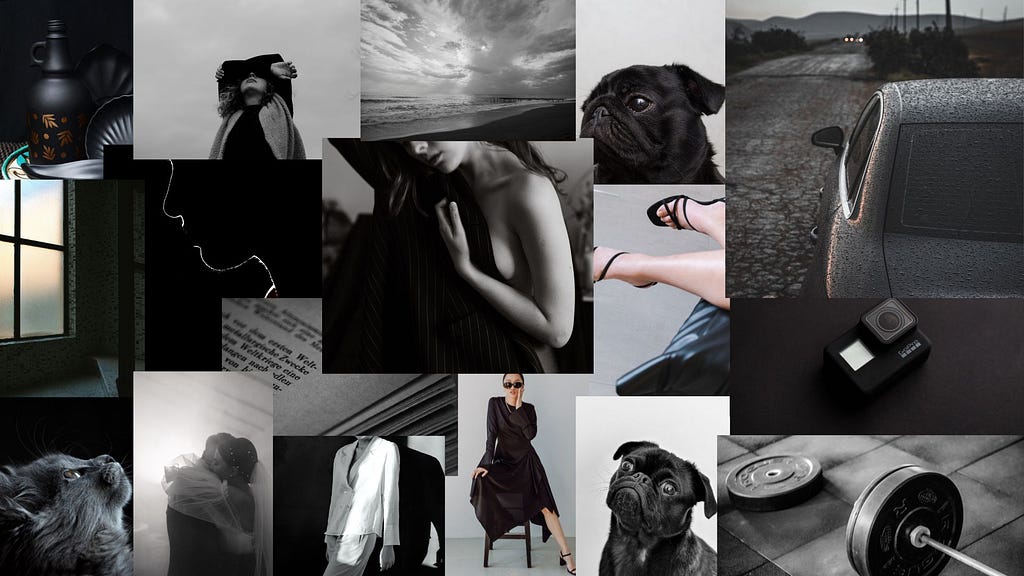 Black Monochrome Mood Board Desktop Wallpaper