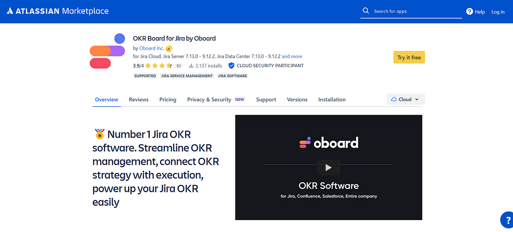 Top-rated OKR app at the Atlassian marketplace