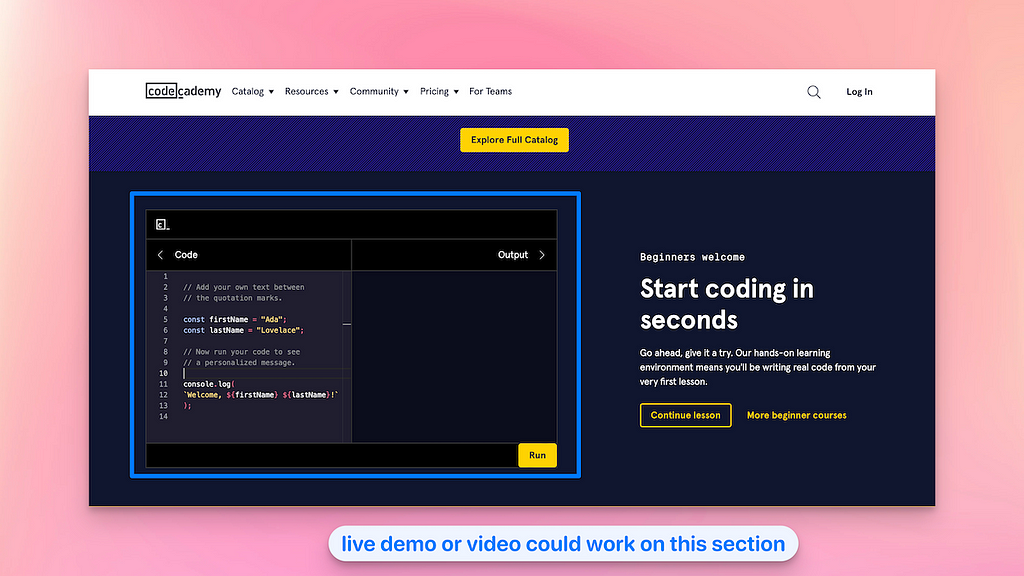 Codeacedamy Landing Page: Demo component