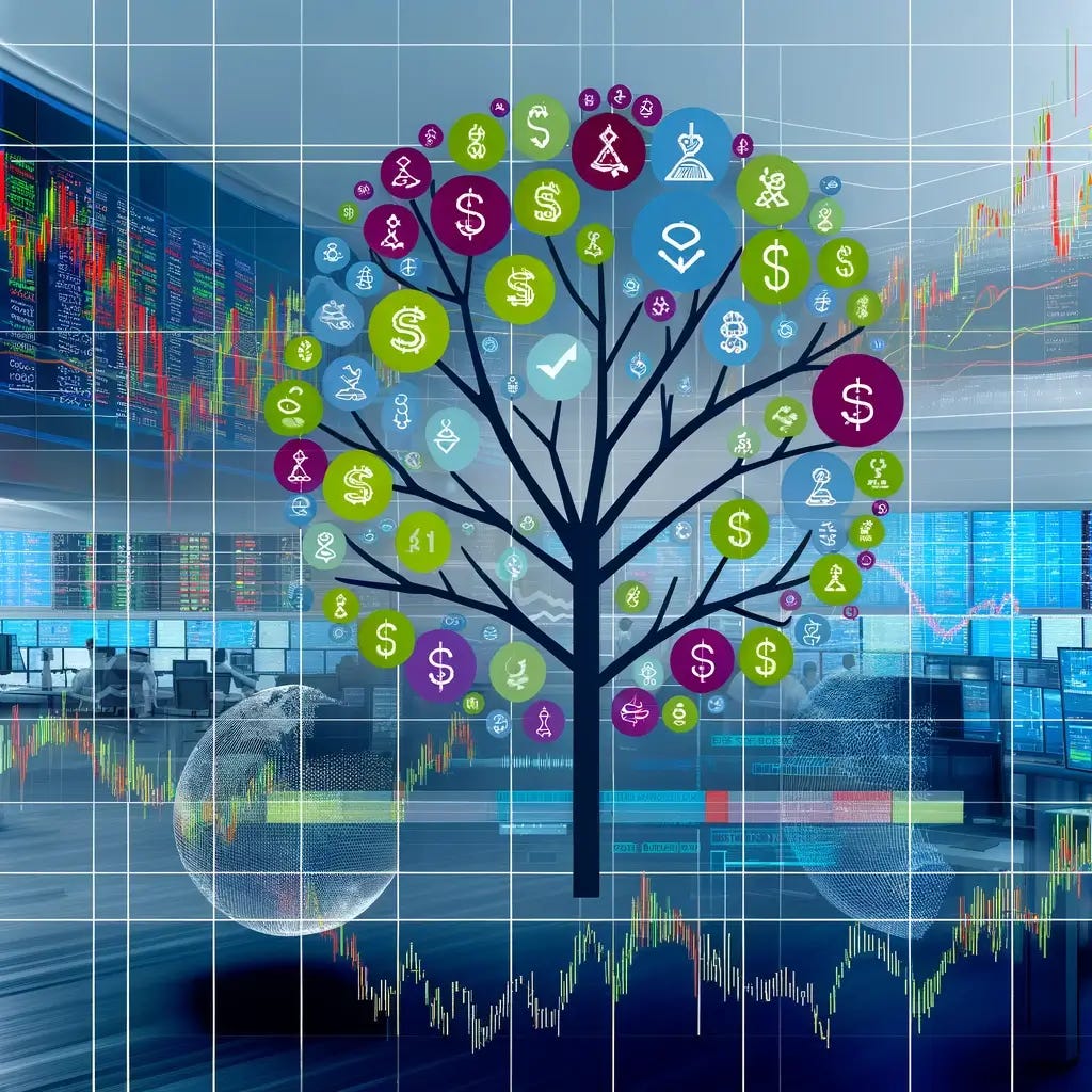 Tree representing diversification risk management technique for options trading