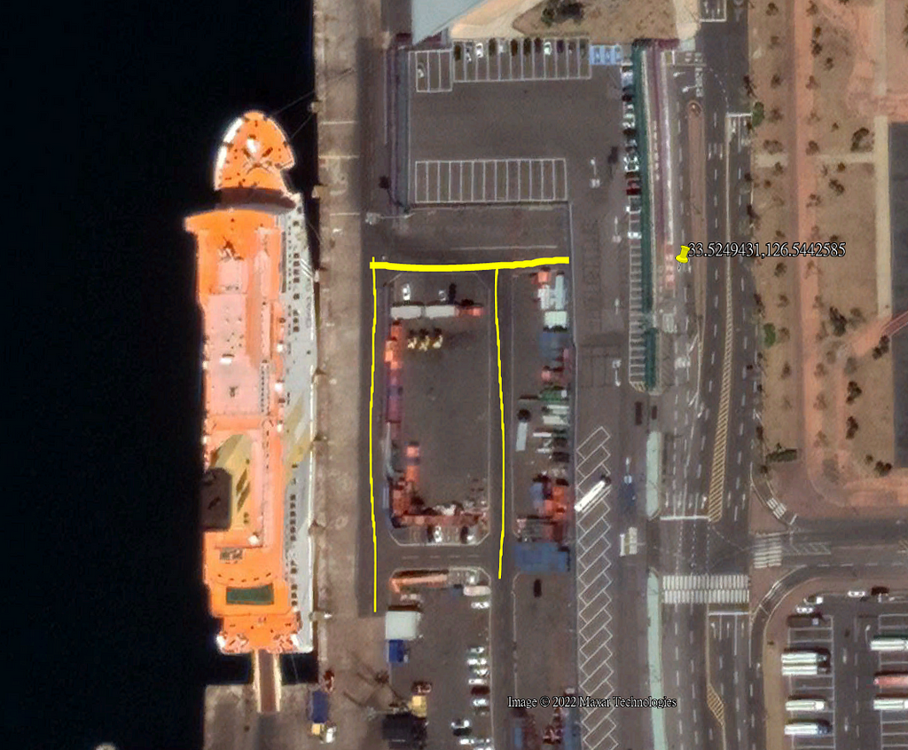 The satellite image of the place with yellow markings