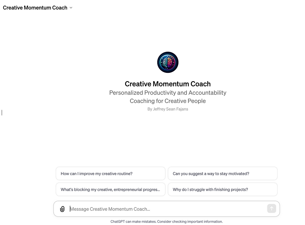 Creative Momentum Coach AI — Free Productivity and Accountability Coaching for Creative People