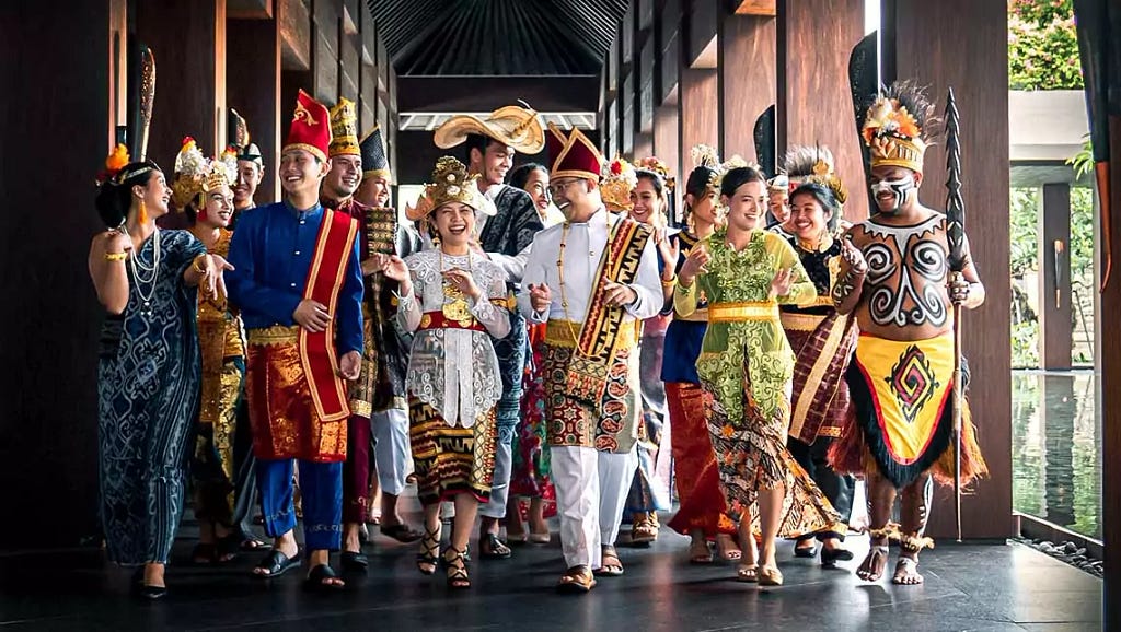 Illustration of people in traditional dress, unity in diversity