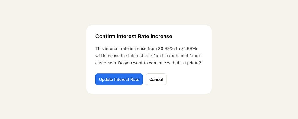 modal to confirm interest rate increase