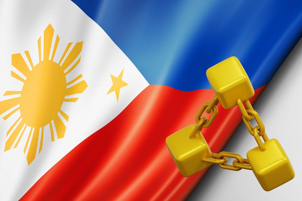 Philippine flag with a yellow blockchain element on the right