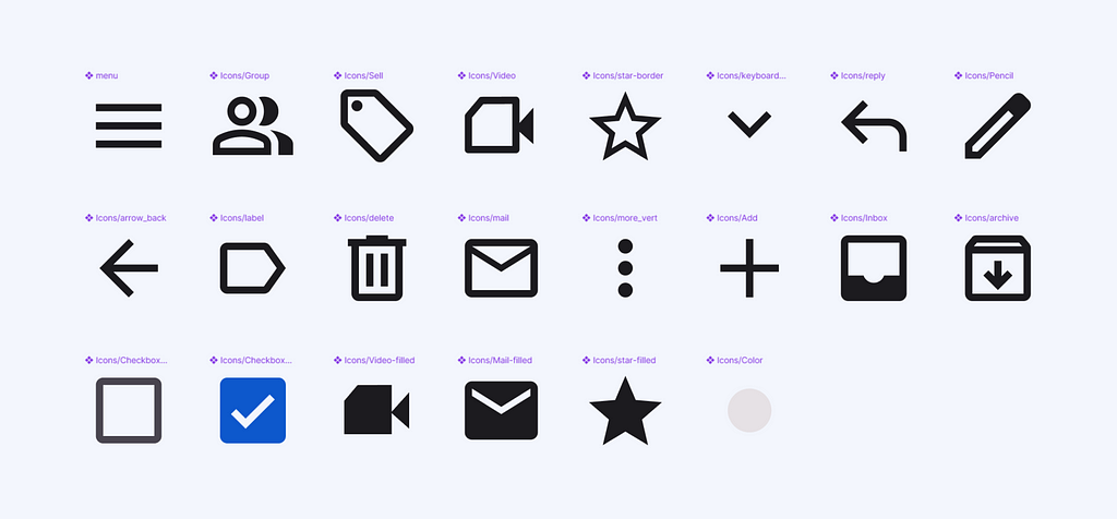 Here are icons I’ve used. They’re important as they guide actions and simplify design for better understanding and use.
