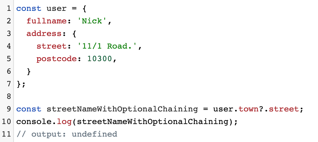 ตัวอย่าง การใช้ Optional chaining (?.)