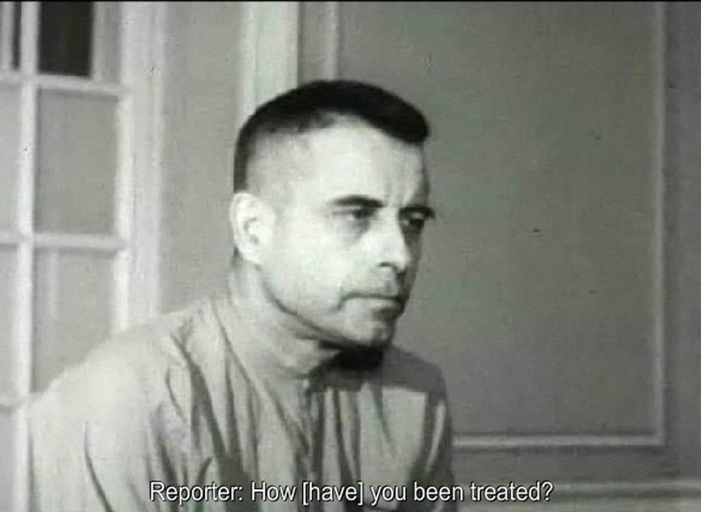 Navy Cmdr. Jeremiah Denton Jr had been a prisoner of war in North Vietnam for nearly 10 months when he was interviewed by a Japanese television reporter on May 2, 1966, as part of a propaganda campaign. During the interview, Denton blinked the word ?T-O-R-T-U-R-E? in Morse code, giving the first clear confirmation that American POWs were being tortured.(National Archives, records of the CIA)