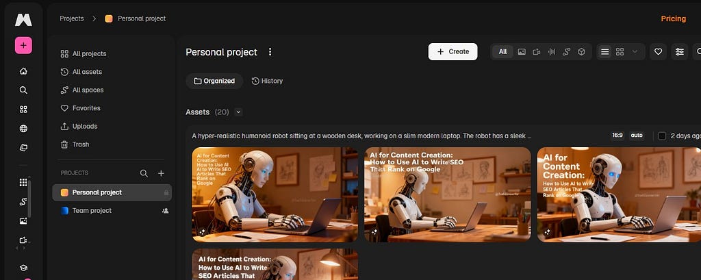 An interface of Magnific AI tool used for image creation