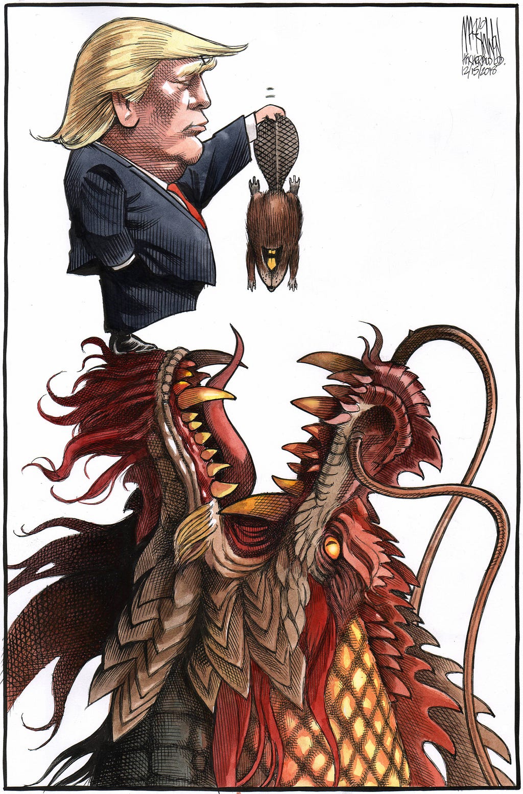 [Trump dangles a Canadian beaver over the mouth of a Chinese dragon] (n.d.) Retrieved [June 13, 2020] from https://www.nation