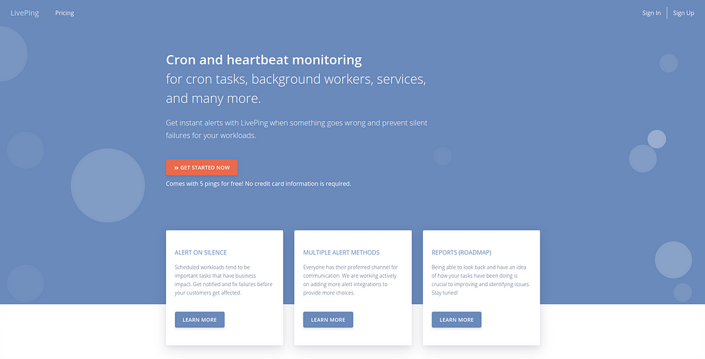 liveping landing page